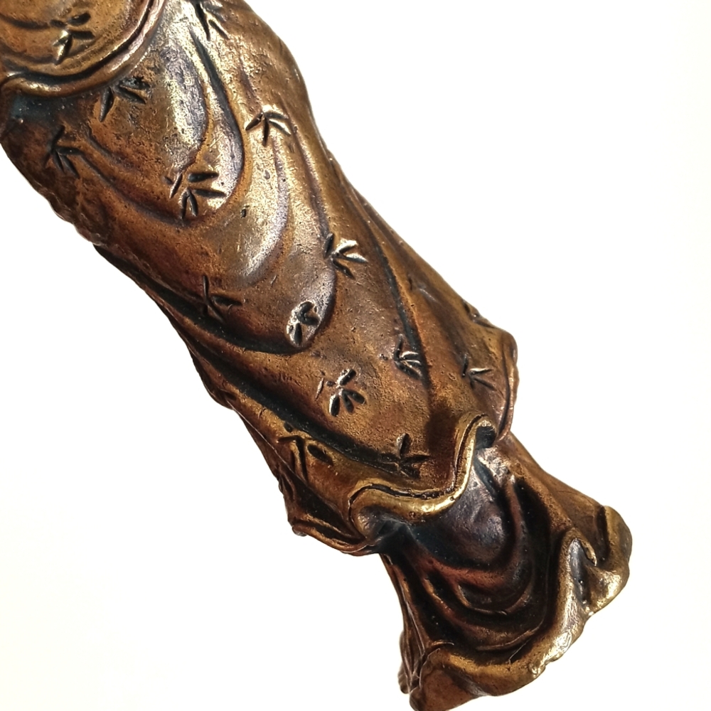 Antique Vintage Elegant Bronzed Brass Figurine With Lotus Flower From India - Picture 8 of 12